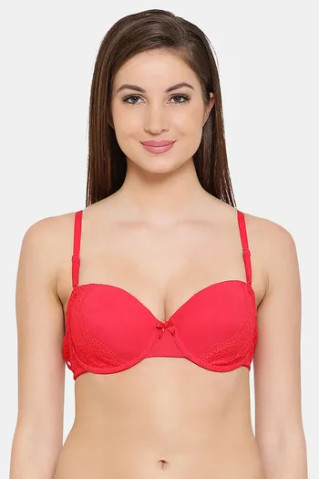 Buy CLOVIA Red Womens Lace Push up Bra and Thong