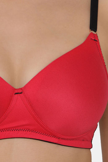 Clovia Padded Non-Wired Full Coverage T-Shirt Bra - Red
