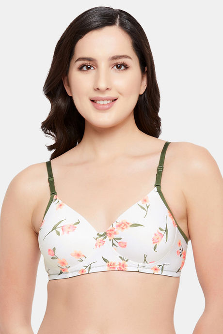Buy Non-Padded Non-Wired Printed Full Cup Bra In White - Cotton