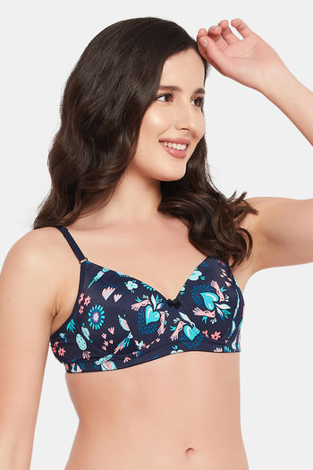 Buy Clovia Padded Non-Wired Full Coverage T-Shirt Bra - Blue at Rs