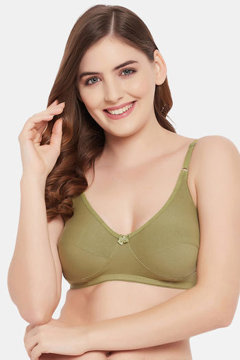 Buy Non-Padded Wirefree Bra With Demi Cups in Green - Cotton