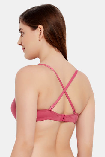 Buy Clovia Cotton Non-Wired T-Shirt Bra With Layered Cups & Mid Waist  Hipster Panty - Pink online