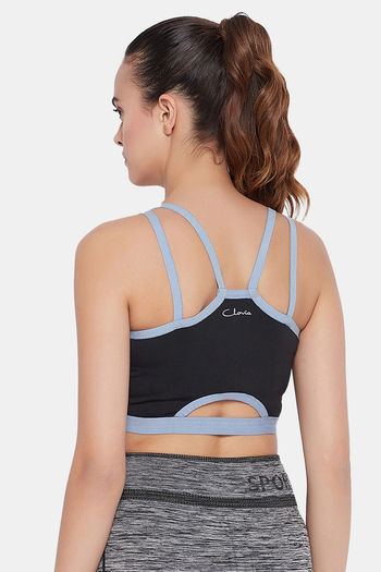 Clovia Medium Impact Padded Non-Wired Sports Bra in Baby Blue with  Removable Cups