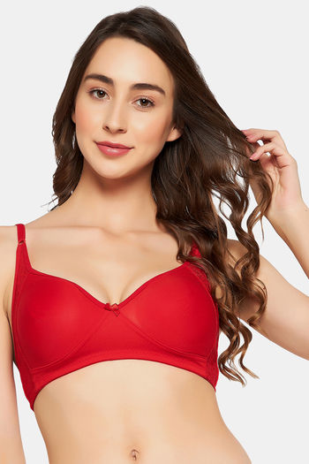 Buy Non-Padded Non-Wired Full Coverage T-Shirt Bra in Red - Cotton