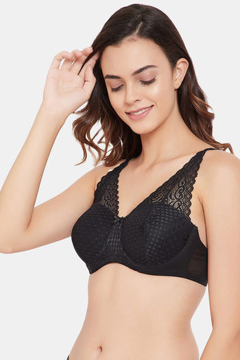 Buy Clovia Padded Wired Full Coverage Lace Bra - Black at Rs.1299