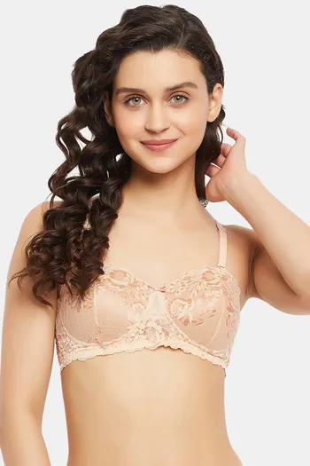 Buy Clovia Padded Non-Wired Medium Coverage Lace Bra - Beige at Rs