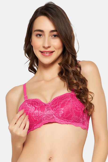 Buy Clovia Padded Non-Wired Medium Coverage Lace Bra - Pink at Rs.588  online