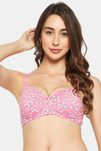 Buy Clovia Padded Non-Wired Full Coverage T-Shirt Bra - Pink at Rs