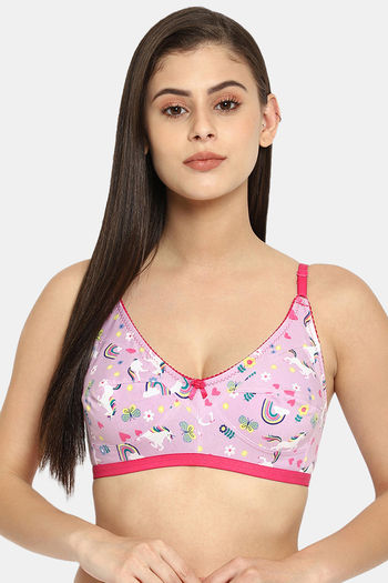 Buy Women's Heart Print Wired T-shirt Bra with Adjustable Strap and Bow  Detail Online
