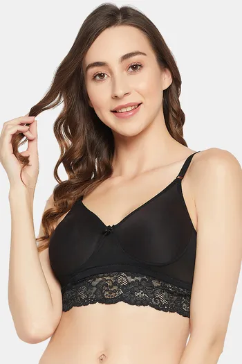 Buy Clovia Padded Non-Wired Full Coverage Lace Bra - Black at Rs