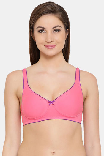 Buy Clovia Single Layered Non Wired Medium Coverage T-Shirt Bra - Pink