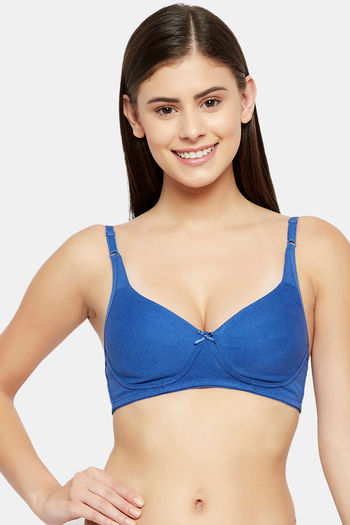 Buy Clovia Double Layered Non Wired Full Coverage T-Shirt Bra - Blue