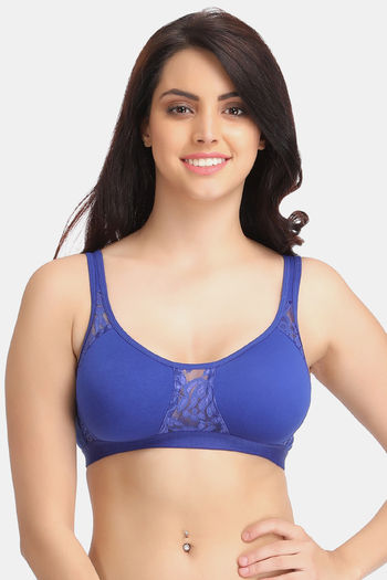 Clovia Women's Lace Solid Non-Padded Full Cup Wire Free Everyday Bra -  Light Blue