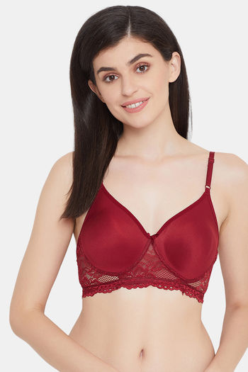 Clovia Padded Non-Wired Full Cup Bra in Red - Lace Women Everyday