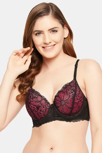 Buy CLOVIA Level-3 Push-Up Padded Underwired Demi Cup Bra in Red - Lace