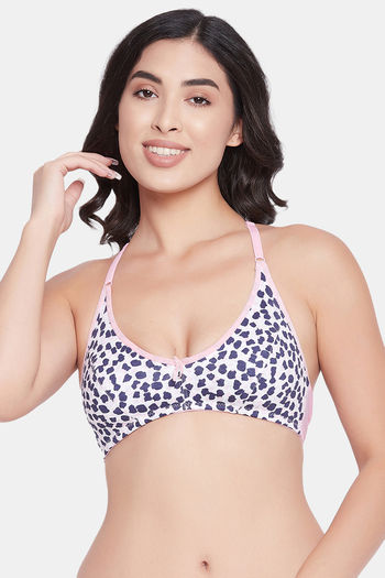 Buy Non-Padded Non-Wired Printed Full Cup Bra In White - Cotton