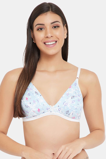 Buy Clovia Double Layered Non-Wired Full Coverage T-Shirt Bra - Blue at  Rs.599 online