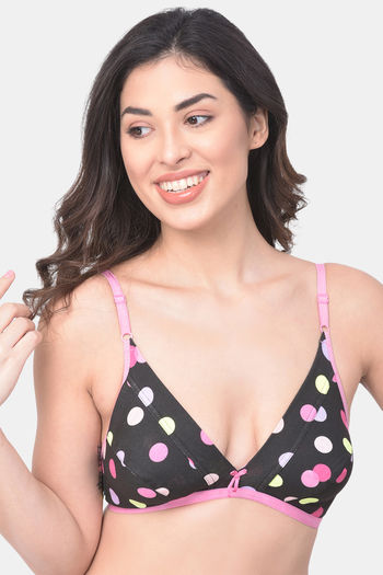 Buy Non-Padded Non-Wired Plunge Bra in Black - Cotton Rich Online