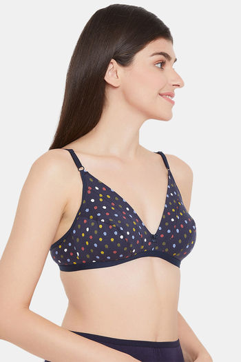 Enamor Polka Dot Cotton Rich Non Padded Bra - Blue