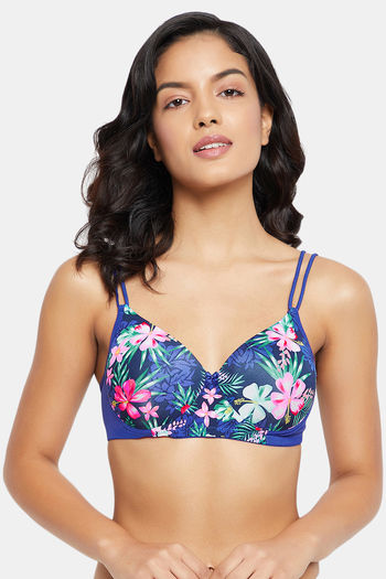 Buy Clovia Padded Non Wired Full Coverage T-Shirt Bra - Navy Blue at Rs.588  online