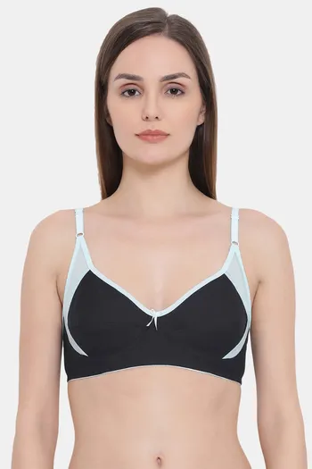 Buy Clovia Cotton Spandex Solid Non-Padded Full Cup Wire Free Everyday Bra  - Black online