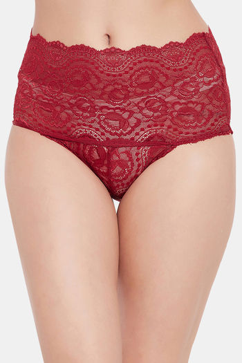 Buy Clovia Three-Fourth Coverage High Rise Hipster Panty - Maroon at Rs.329  online