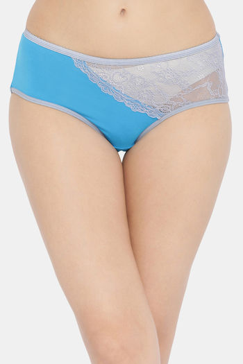 Buy Clovia High Waist Checkered Hipster Panty In Light Blue Cotton online