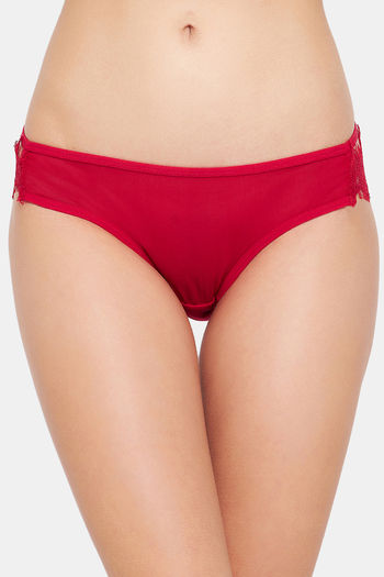 Buy Clovia Low Rise Lace Bikini Panty - Red