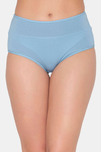 Buy Clovia High Rise Three-Fourth Coverage Hipster Panty - Blue at