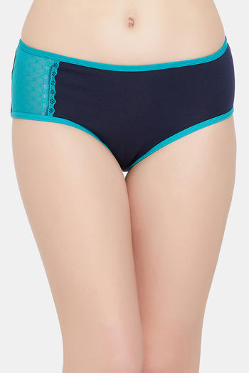 Buy CLOVIA Blue Women's Cotton Mid Waist Hipster Panty with Lace