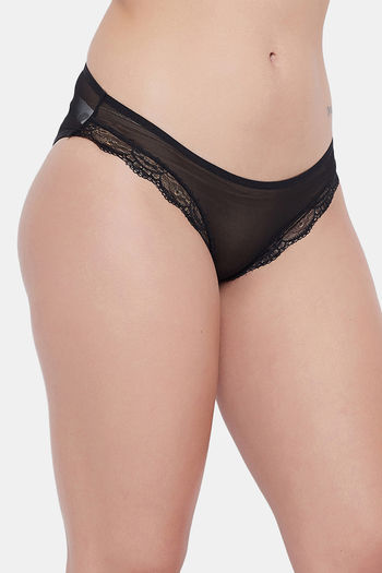 Buy Clovia Low Rise Half Coverage Bikini Panty - Black at Rs.499 online