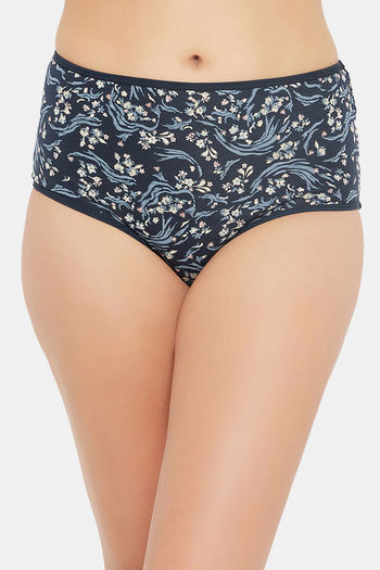 Buy Clovia High Rise Three-Fourth Coverage Hipster Panty - Blue at