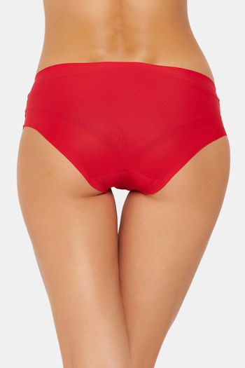 Buy Clovia Mid Waist Seamless Laser Cut Hipster Panty In Red online