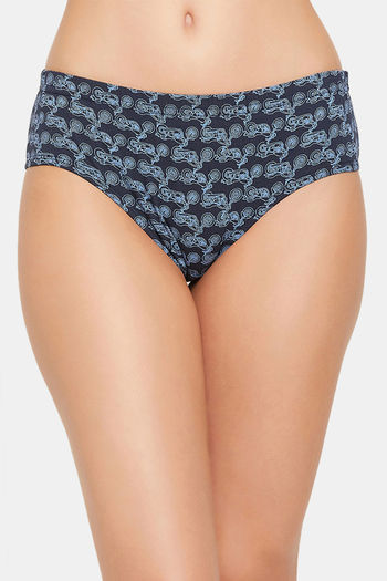 Clovia Stylish Navy Blue Lace Solid Outer Elastic Hipster Panty