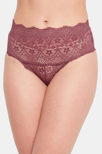 Clovia High Waist Hipster Panty with Lace Waist in Light Pink