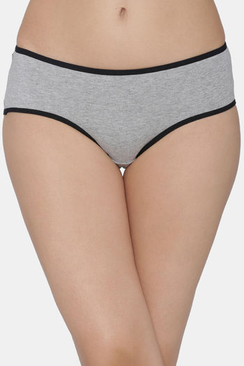 Buy Clovia Medium Rise Three-Fourth Coverage Hipster Panty - Grey