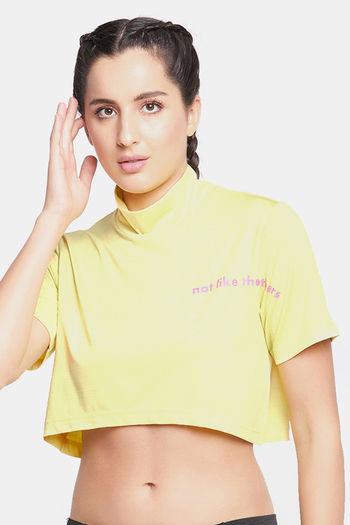 Yellow turtleneck crop sales top