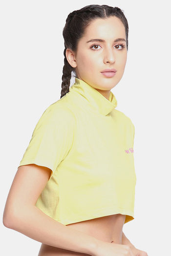 Buy Clovia Comfort Fit Text Print Turtleneck Active Crop Top