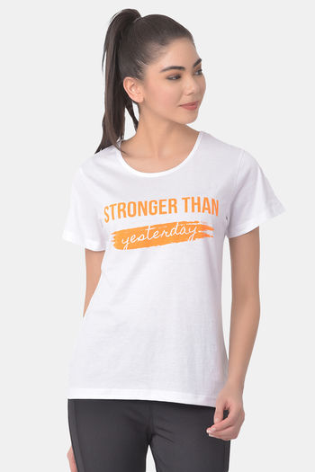 Buy Clovia Comfort-Fit Active Text Print T-shirt - White