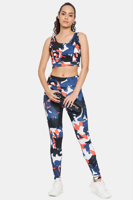 Buy Clovia Padded Sports Bra & Ankle-Length High-Rise Sports Tights Set -  Blue at Rs.2498 online