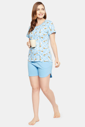 Buy Clovia Cotton Shorts Set - Blue at Rs.940 online