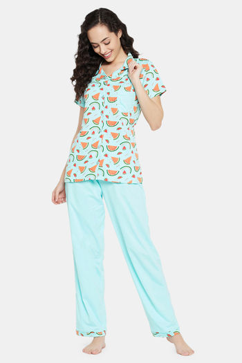 Buy Clovia Cotton Pyjama Set (Pack of 2) - Blue at Rs.2999 online