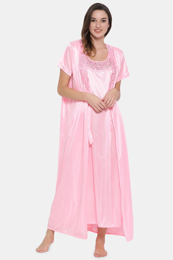 Buy Clovia Satin Nightwear Robe Pink at Rs.999 online