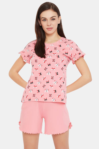 Clovia Pink Top With Shorts