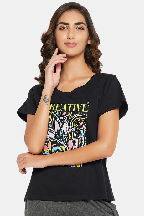 Buy Clovia Cotton Sleep Shirt - Black at Rs.1949 online