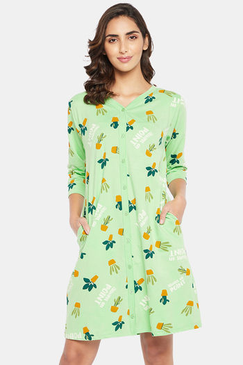 Buy Clovia Cotton Short Length Nightdress - Green