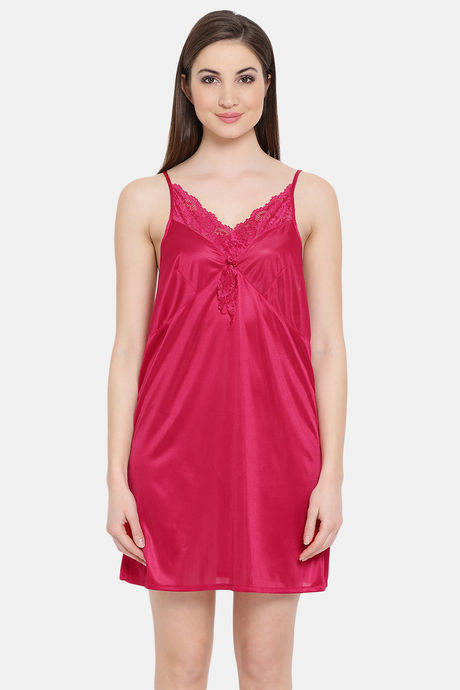 Buy Clovia Satin Knee Length Nightdress Pink at online