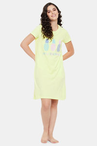 Buy Clovia Relaxed Fit Cotton Short Length Nighty - Yellow