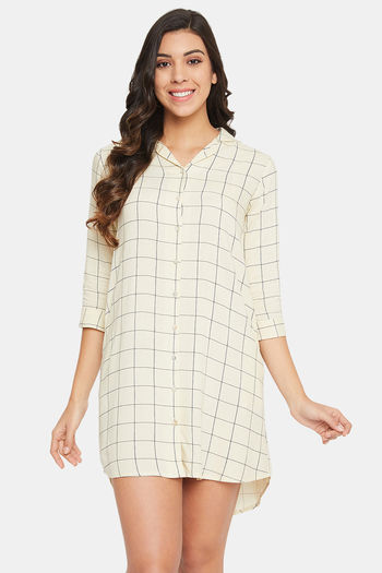 Clovia Rayon Knee Length Nightdress White