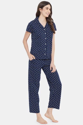 Buy Clovia Cotton Pyjama Set Blue at online Nightwear